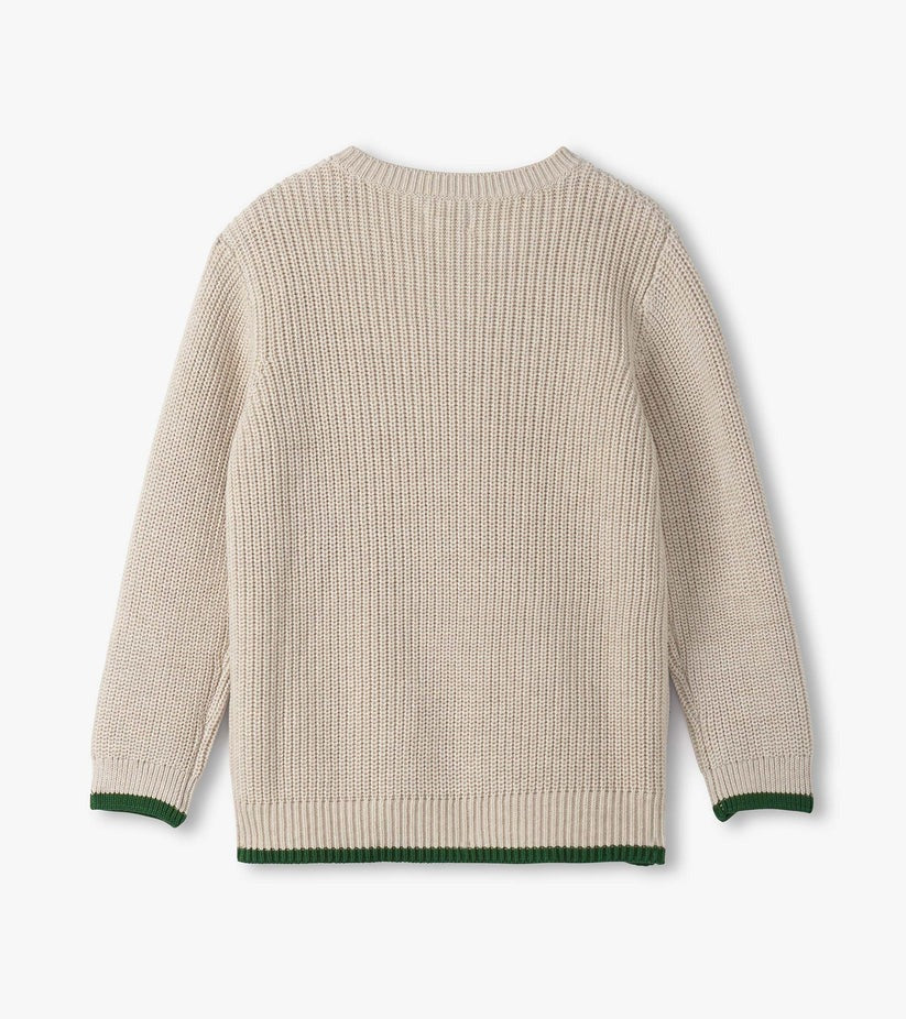 Boys Oatmeal Melange Button Neck Sweater