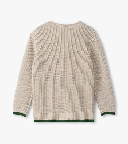Boys Oatmeal Melange Button Neck Sweater