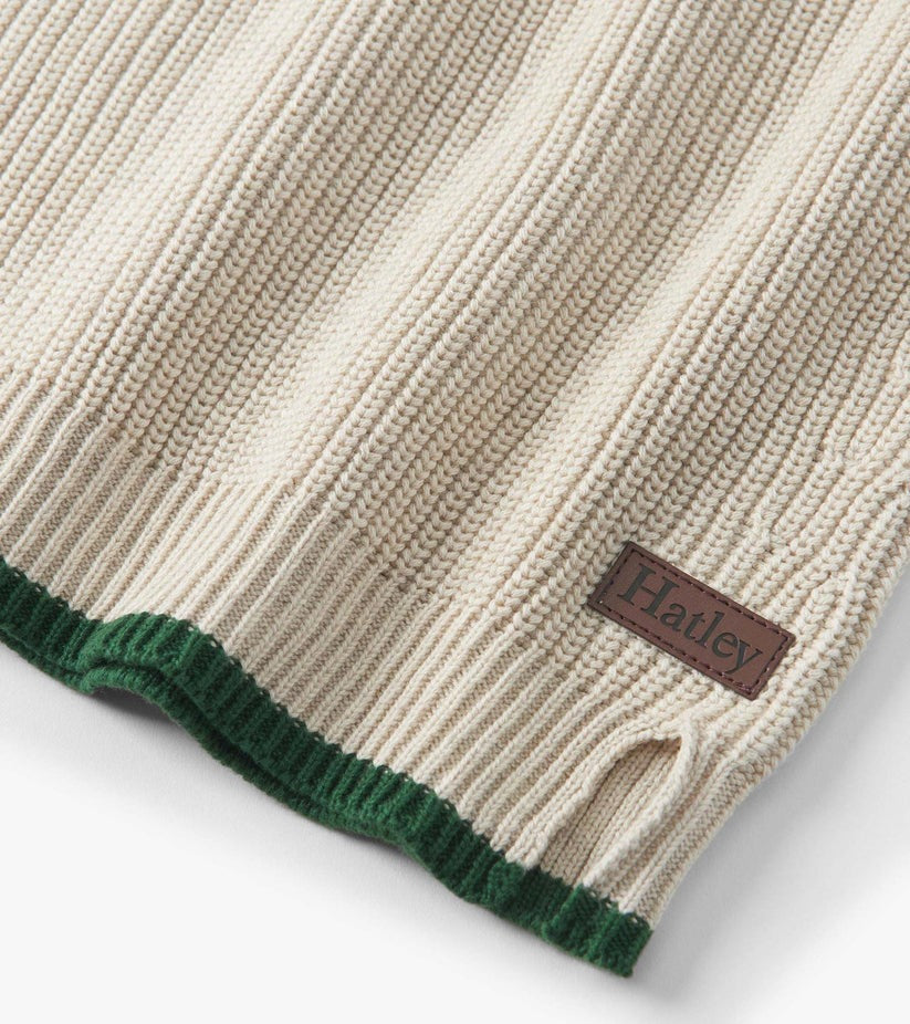 Boys Oatmeal Melange Button Neck Sweater