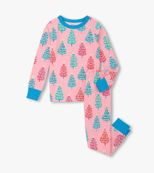 Pink Bottle Brush Trees Cotton Pajama Set