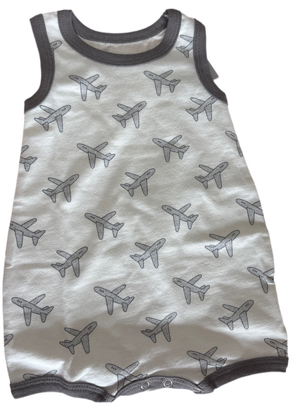 Coccoli Cotton Romper - Grey Airplane Print