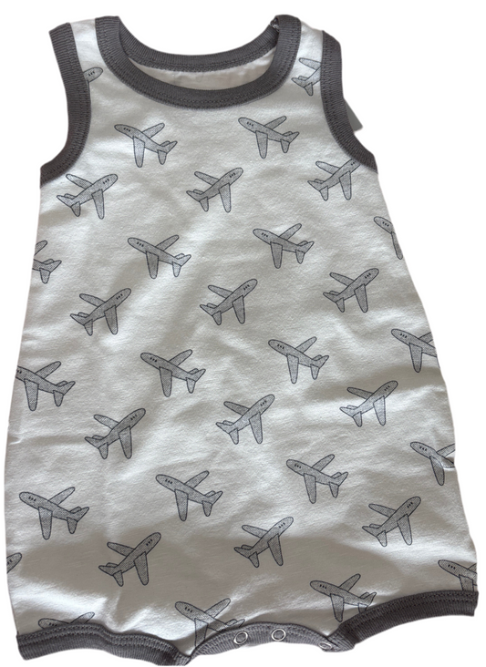 Coccoli Cotton Romper - Grey Airplane Print
