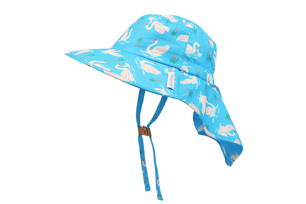 Flap Jack Kids: Sun Hat With Neck Cape, Swans
