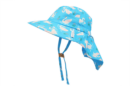 Flap Jack Kids: Sun Hat With Neck Cape, Swans