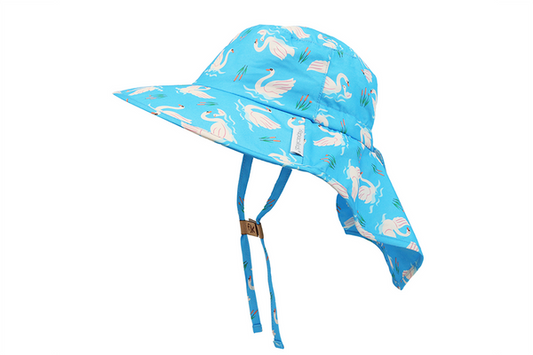 Flap Jack Kids: Sun Hat With Neck Cape, Swans