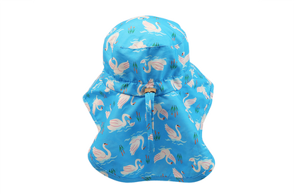Flap Jack Kids: Sun Hat With Neck Cape, Swans