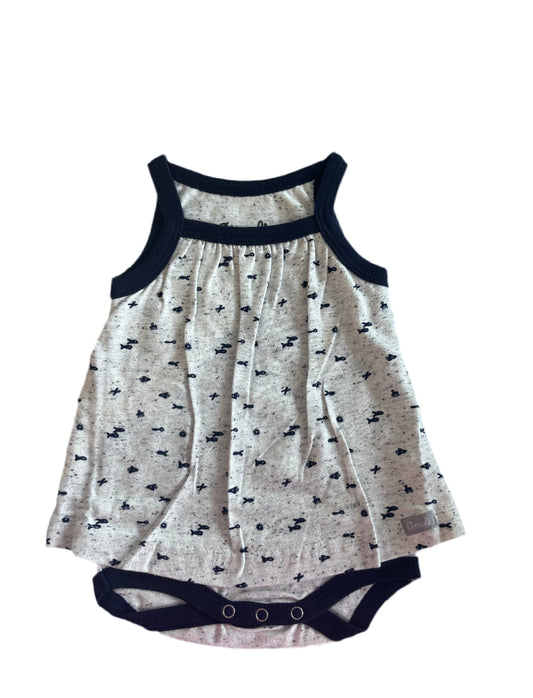 Coccoli Cotton Skirted Infant Romper - Navy Neppy Fish Print