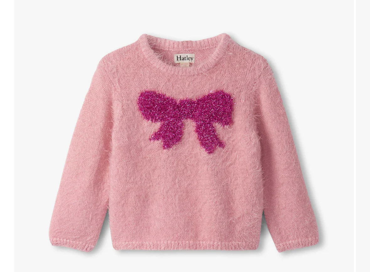 Girls Shiny Bow Furry Sweater
