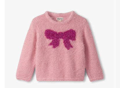 Girls Shiny Bow Furry Sweater