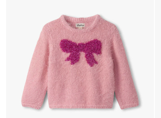 Girls Shiny Bow Furry Sweater