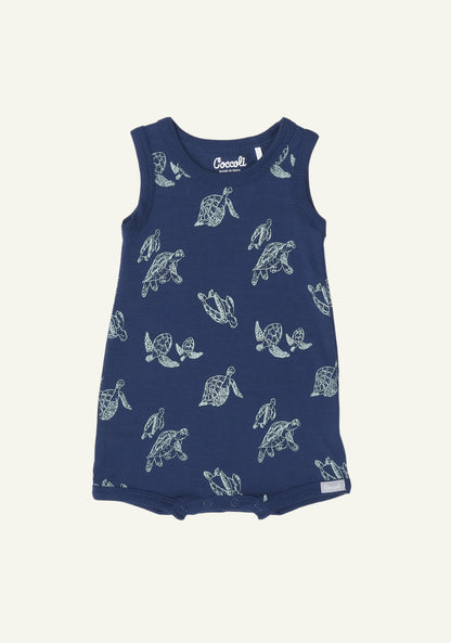 Coccoli Infant Boy/Girl/Neutral Cotton-Modal Romper - Turtles on Marine