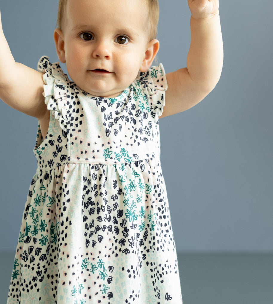 Coccoli Kid Girl Cotton-Modal Dress - Blue Floral (Liberty) on Cream