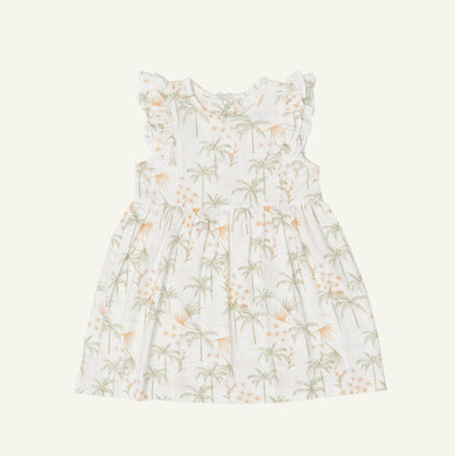 Coccoli Kid Girl Modal Dress - Tropical Print on Cream