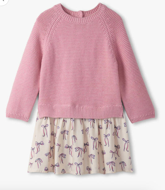 Painterly Bows Mixed Media Sweater Dress