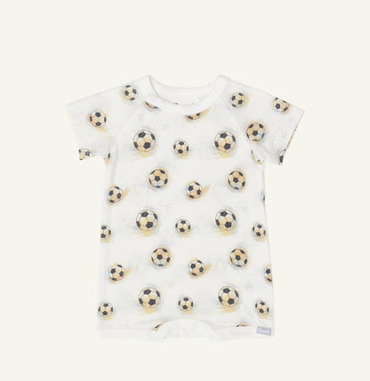Coccoli Infant Boy Modal Romper - Soccer Balls on Cream