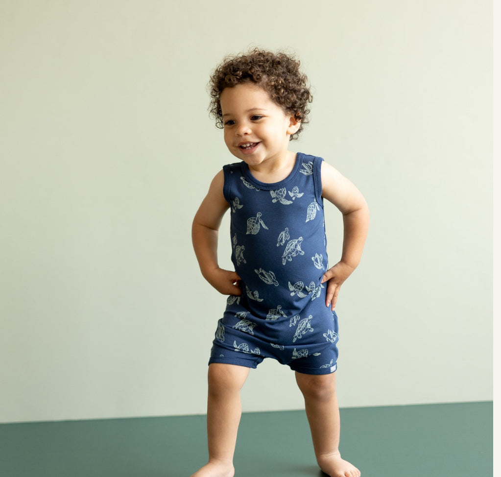 Coccoli Infant Boy/Girl/Neutral Cotton-Modal Romper - Turtles on Marine