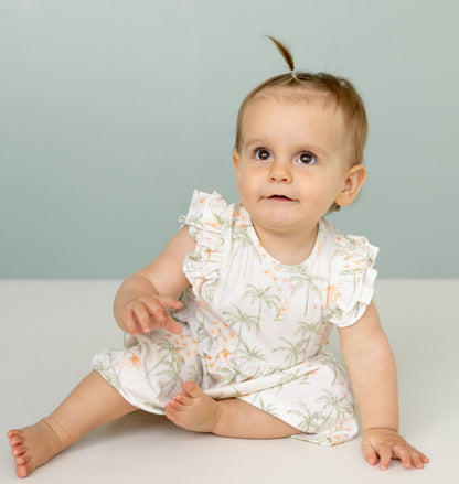 Coccoli Kid Girl Modal Dress - Tropical Print on Cream