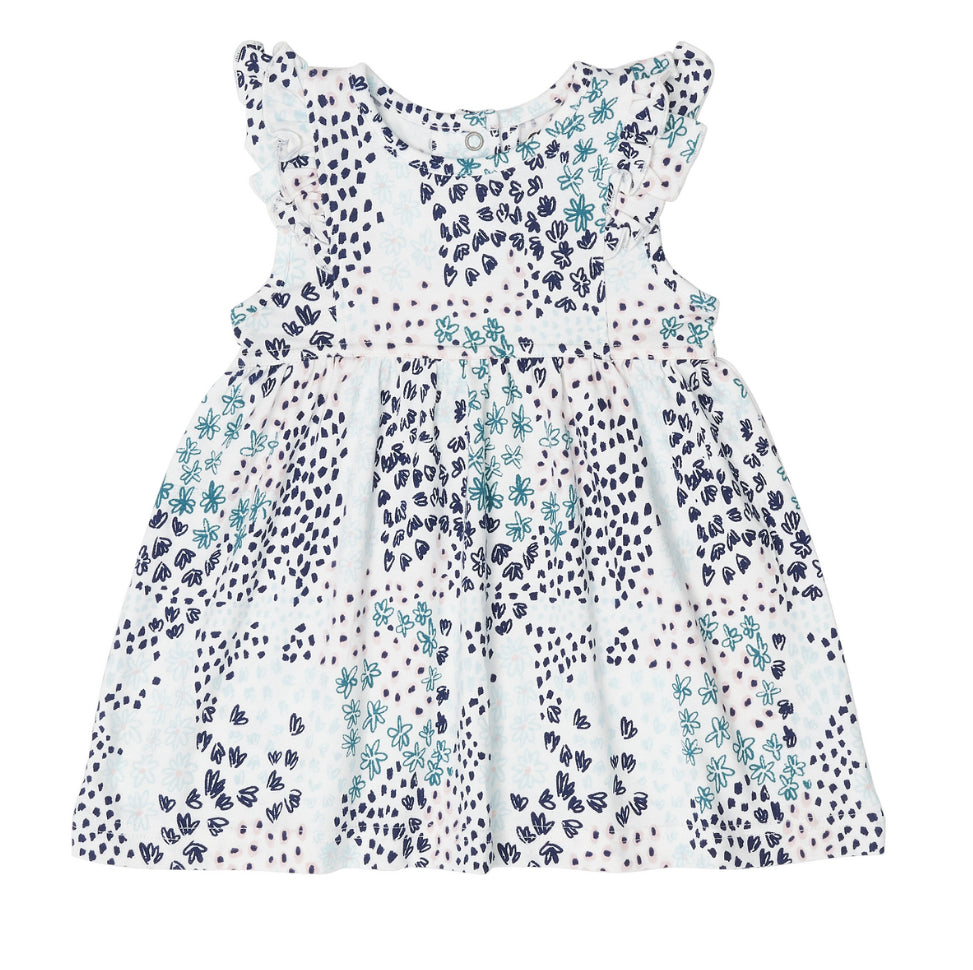 Coccoli Kid Girl Cotton-Modal Dress - Blue Floral (Liberty) on Cream