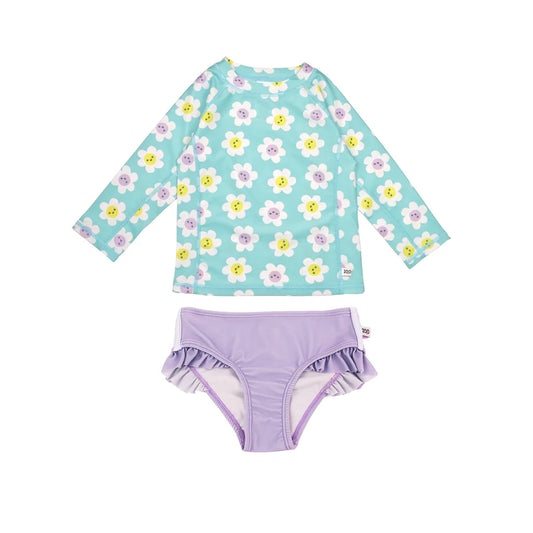 Rash Guard + Bikini Bottom Set - Daisy
