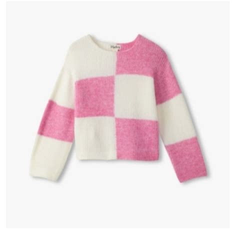 Kids Sea Pink Check Drop Shoulder Sweater by Hatley