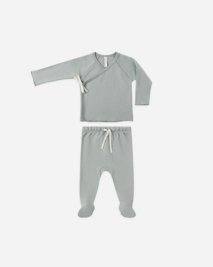 Wrap Top + Footed Pant Set || Steel Blue
