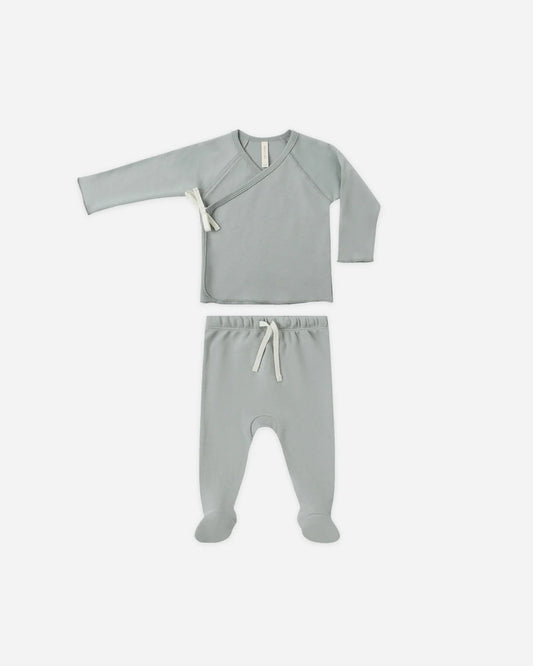 Wrap Top + Footed Pant Set || Steel Blue