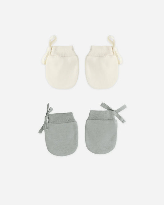 Baby No Scratch Mittens, Set of 2 || Steel Blue, Natural