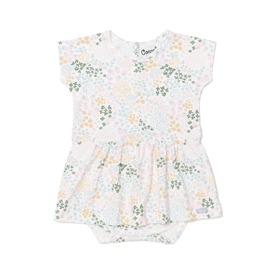 Canadian business. Soft and breathable cotton-modal romper featuring a playful fruit print, perfect for warm weather. Designed for comfort with an easy-to-wear fit, making it ideal for Spring/Summer 2025.