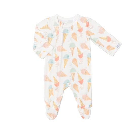 GELATO CONES ON CREAM / MODAL ZIPPER FOOTIE