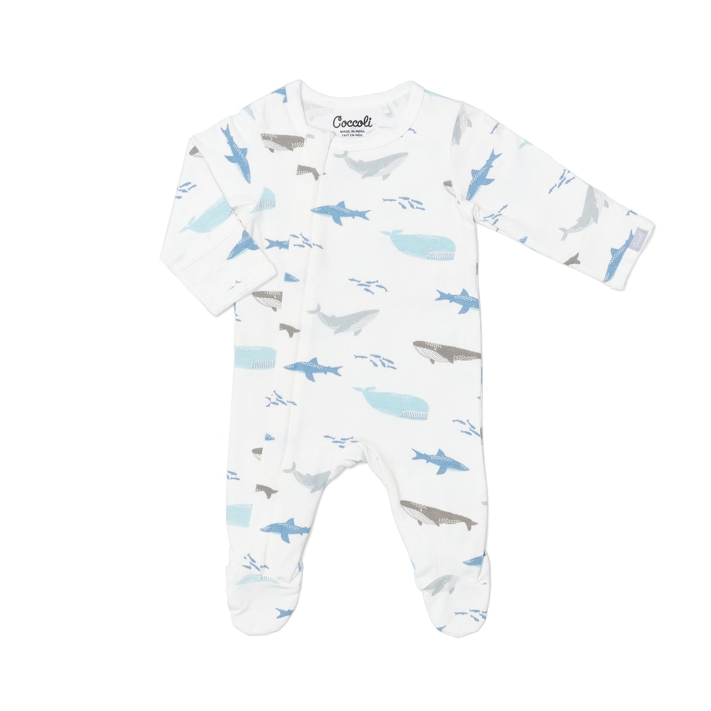 OCEAN LIFE ON CREAM / COTTON-MODAL ZIPPER FOOTIE