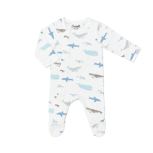 OCEAN LIFE ON CREAM / COTTON-MODAL ZIPPER FOOTIE