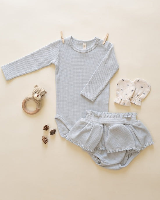 Waffle Long Sleeve Bodysuit || Ice Blue