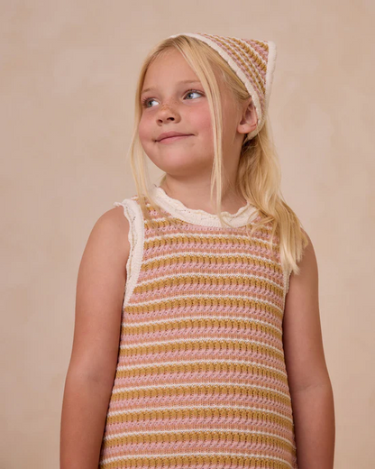 Crochet Tank Mini Dress- Pink Stripe