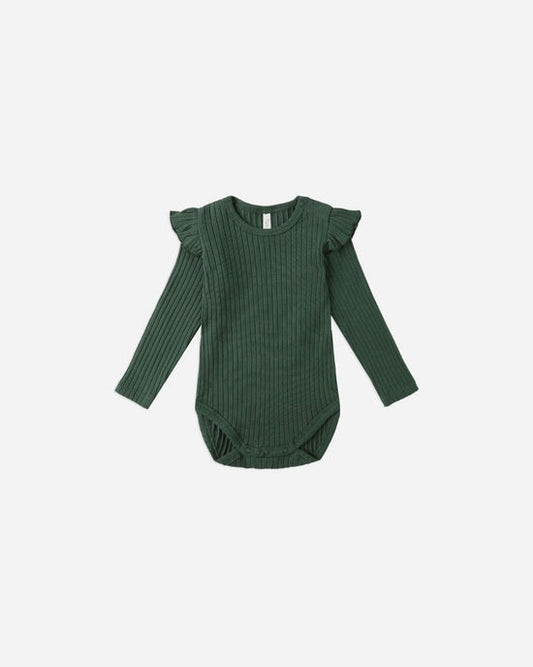 Shoulder Ruffle Bodysuit || Green