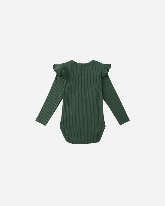 Shoulder Ruffle Bodysuit || Green
