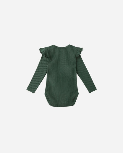 Shoulder Ruffle Bodysuit || Green