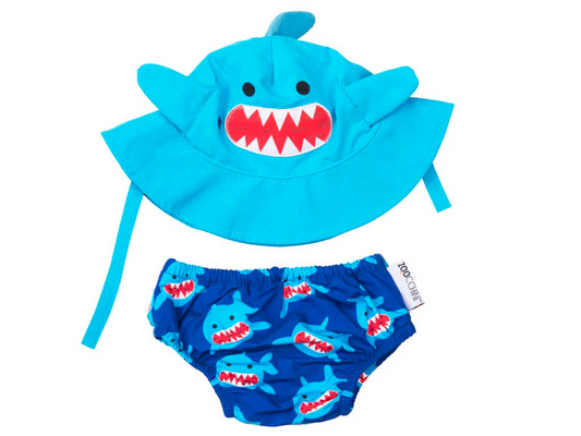 UPF50+ Baby Swim Diaper & Sun Hat Set Shark
