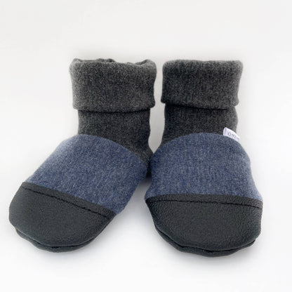 Bottes chaudes pour bébé bleu chiné, bottines en polaire de bambou