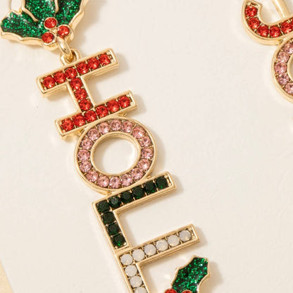 Christmas Jolly Holly Glitter And Studs Dangle Earrings