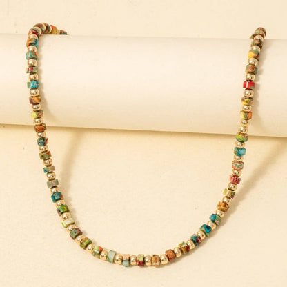 Metallic And Semi Precious Stone Beaded Necklace