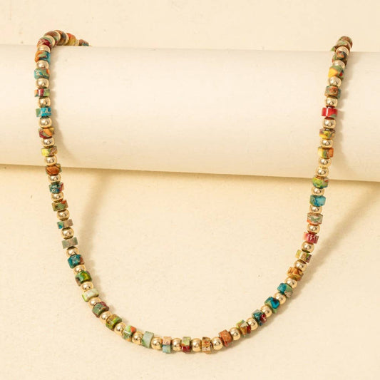 Metallic And Semi Precious Stone Beaded Necklace