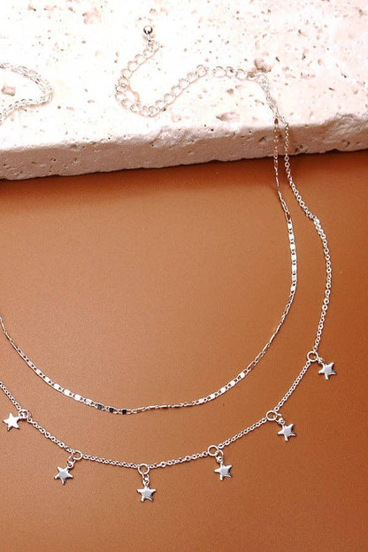 DELICATE DOUBLE LAYER STAR DROP NECKLACE |