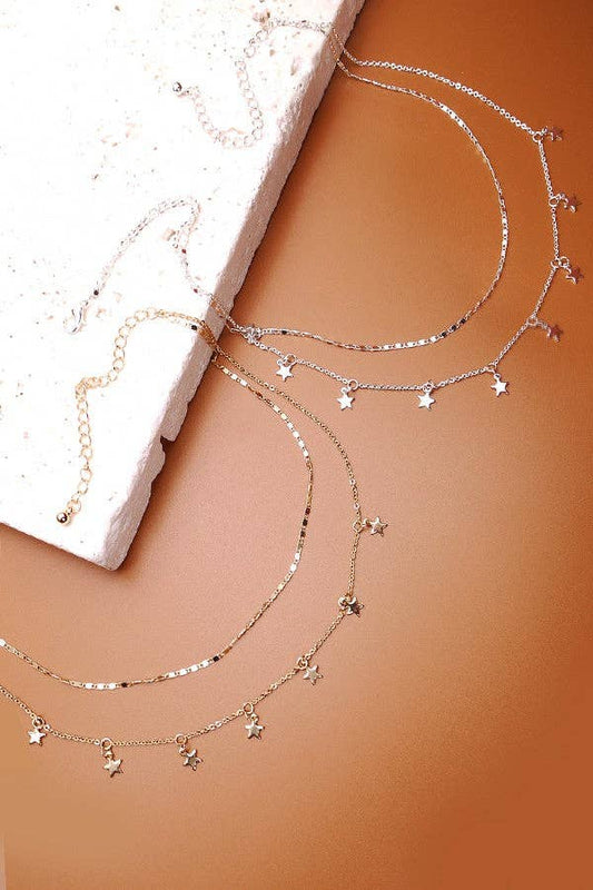 DELICATE DOUBLE LAYER STAR DROP NECKLACE |