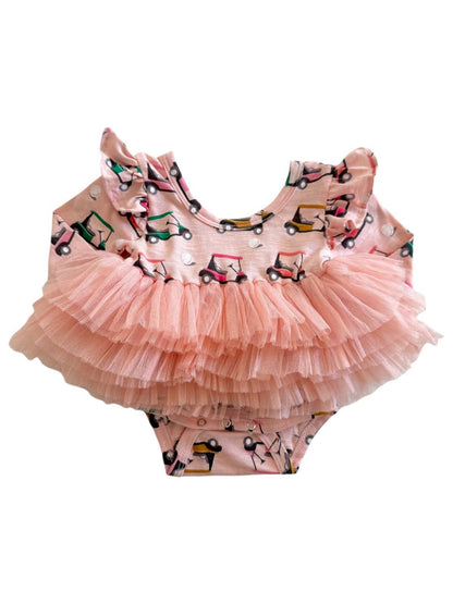 Golf Cart Pink / Organic Long Sleeve Tutu Bodysuit