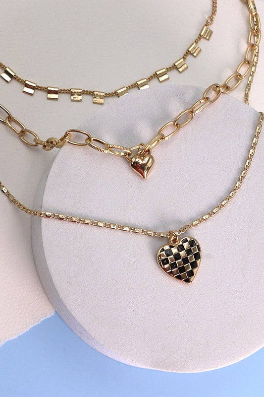 COLLAR CON DIJE DE CORAZÓN DE TRIPLE CAPA | 80N224