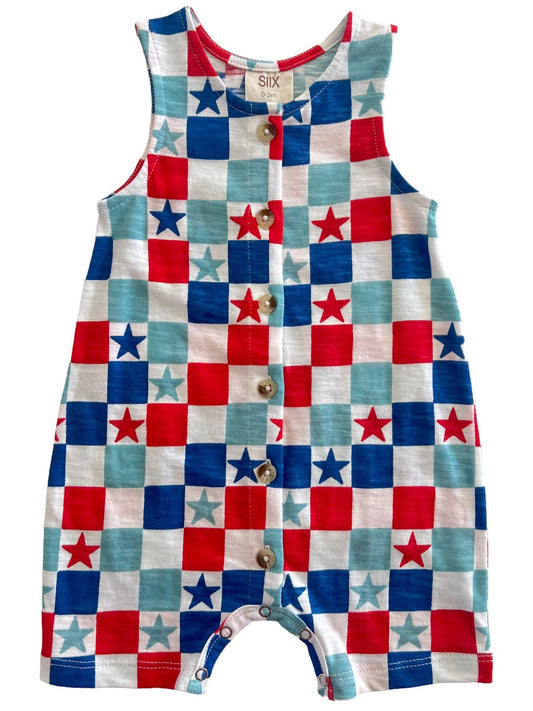 Red, White & Blue Checkerboard / Organic Bay Shortie (Baby)