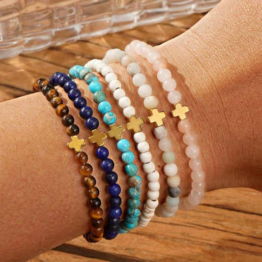 BOHO CROSS NATURAL STONE PERSONALIZED BRACELET | 40B5184
