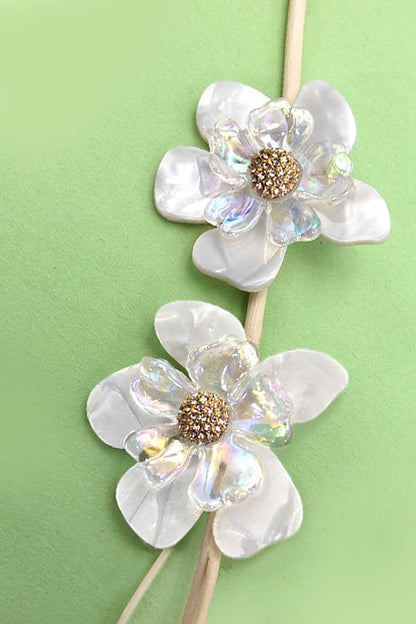 BOUCLES D'OREILLES À CLOCHE EN ACRYLIQUE AVEC FLEUR ET STRASS | 80E1120