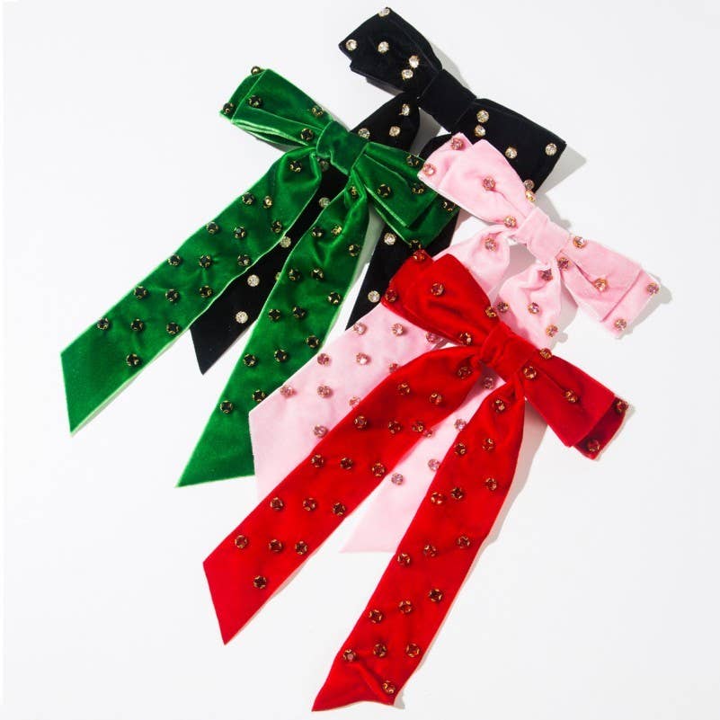 PRETTY RHINESTONE STUD BOW RIBBON HAIR CLIPS | 40H1002