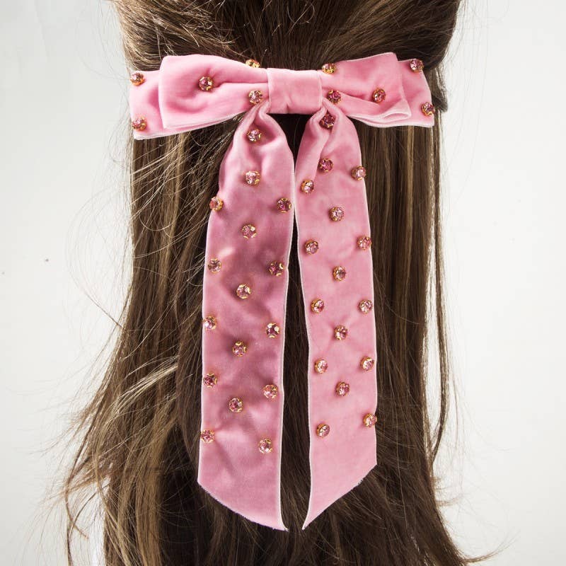 PRETTY RHINESTONE STUD BOW RIBBON HAIR CLIPS | 40H1002